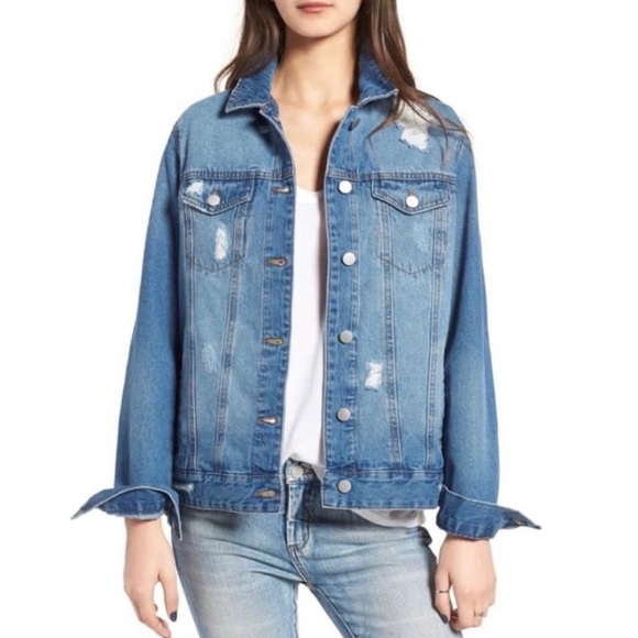 BP Denim Trucker Jean Jacket Distressed Oversized Size XXS - Picture 1 of 6